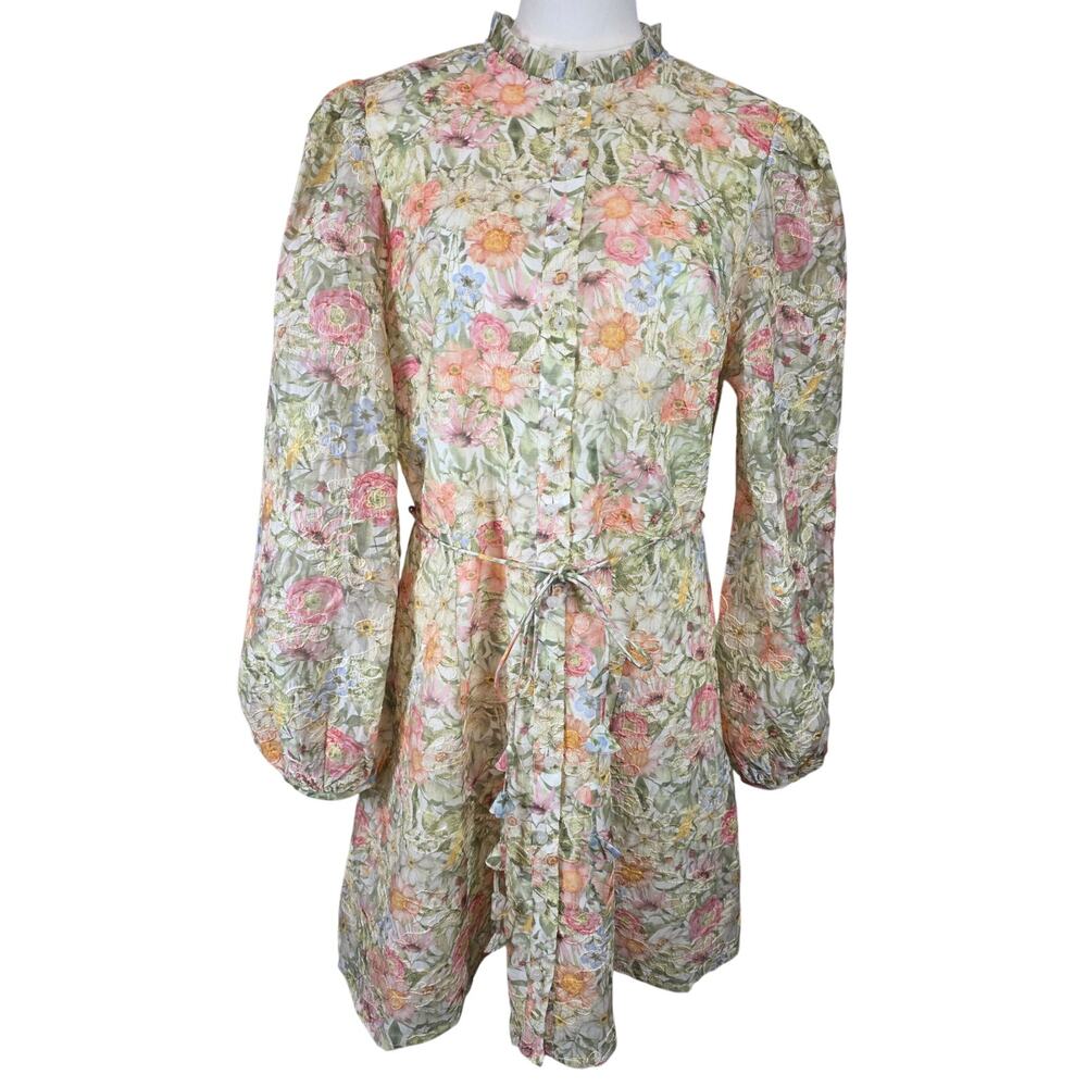 Chelsea28‎ Floral Embroidered Button-Up Lined Long Sleeve Dress